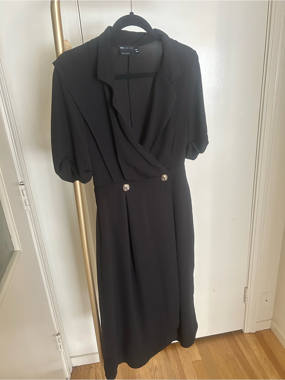 ASOS Design Black Blazer Style Midi Dress Gold Button Detail Size US 6